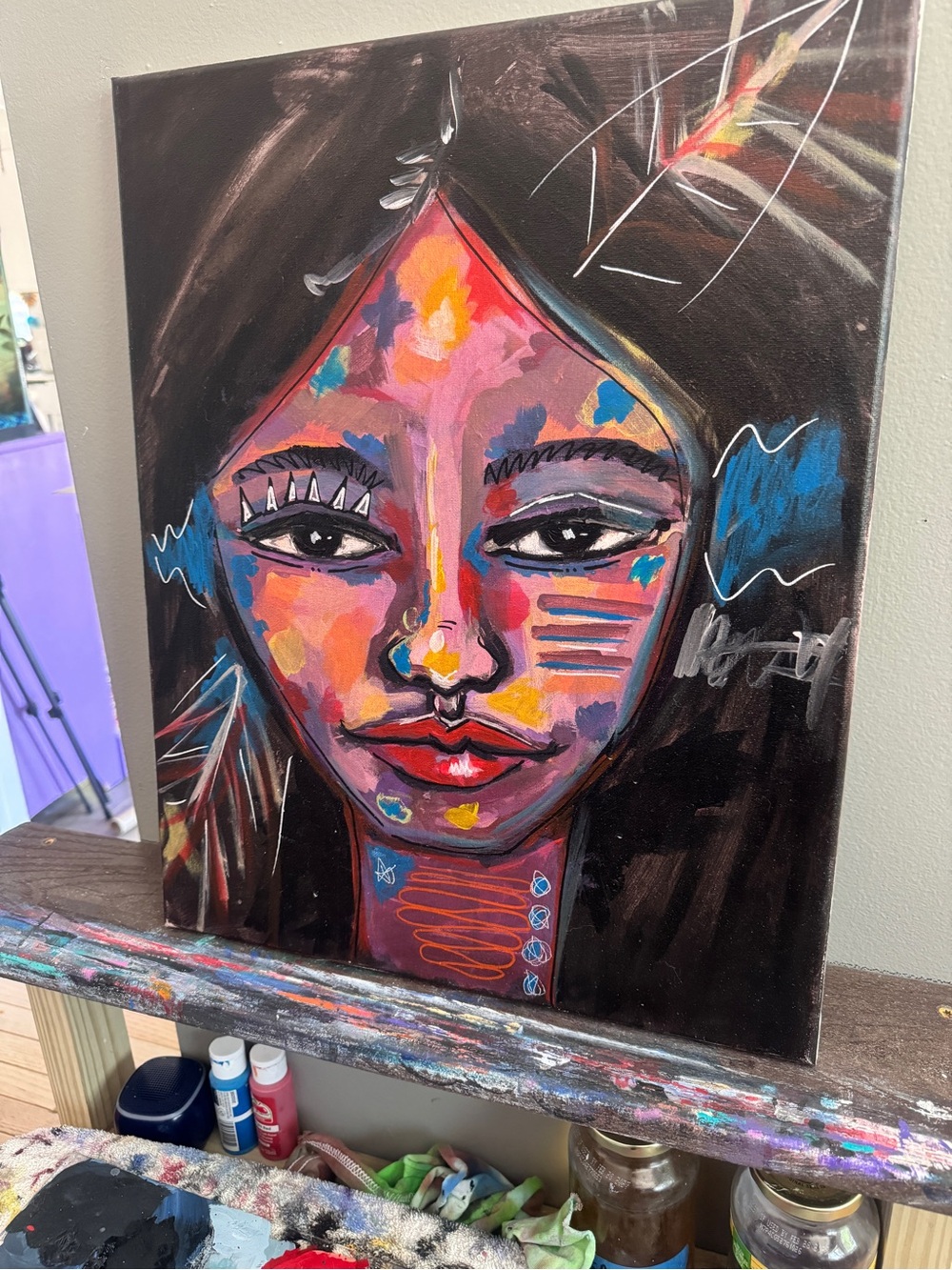 Original Mixed Media Oil Canvas Painting "Frequency Guardian" 16x20 - Picture 2 of 6